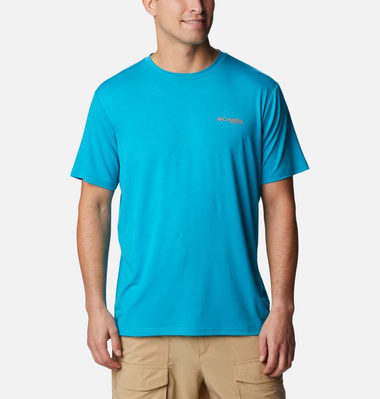 Men's PFG Triangle Fill Tech T-Shirt, Color: Ocean Teal, PFG Elements Graphic, image 1