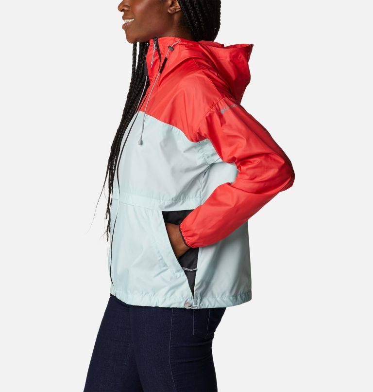 Women's Alpine Chill Windbreaker Jacket, Color: Red Hibiscus, Icy Morn, Black, image 3