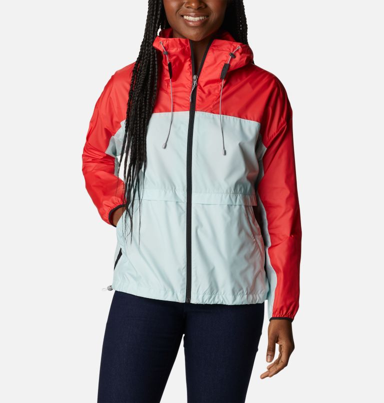 Women's Alpine Chill Windbreaker Jacket, Color: Red Hibiscus, Icy Morn, Black, image 1