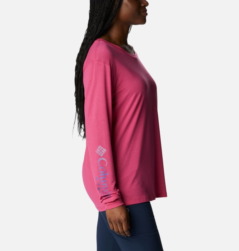 Women's PFG Slack Water Graphic Long Sleeve Shirt, Color: Ultra Pink, Las Palmas, image 3