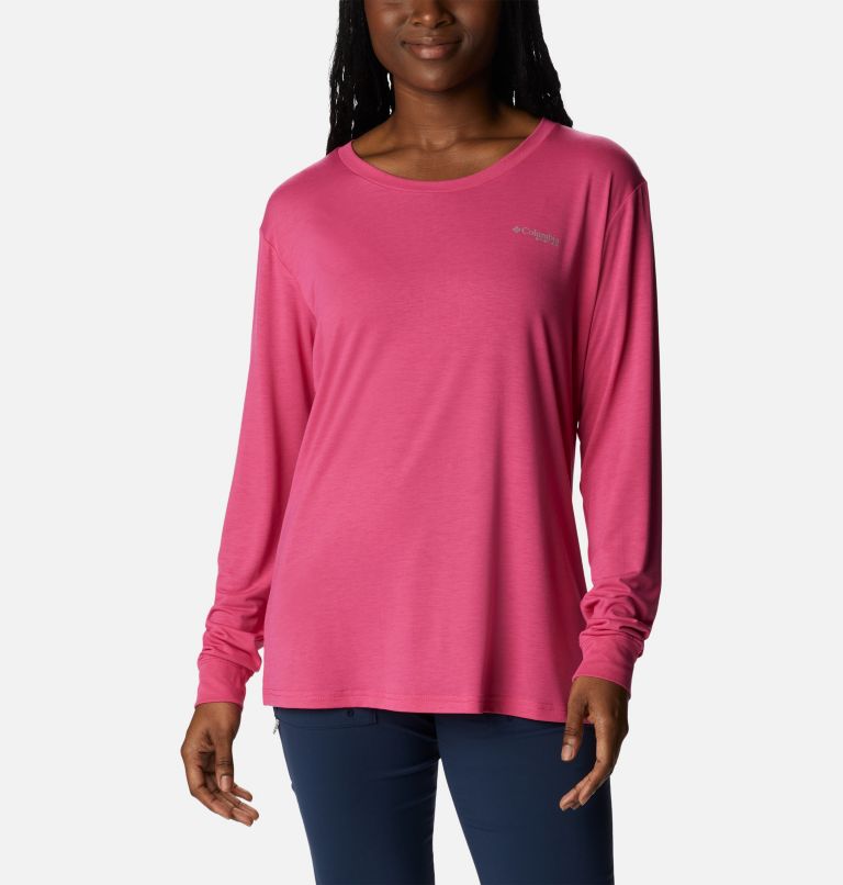 Women's PFG Slack Water Graphic Long Sleeve Shirt, Color: Ultra Pink, Las Palmas, image 2