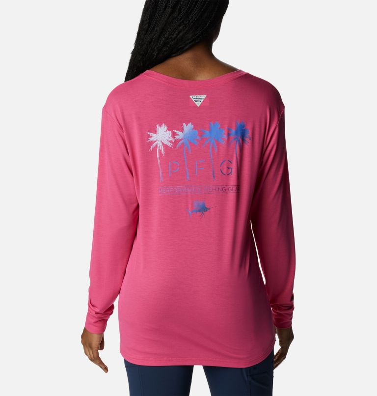 Women's PFG Slack Water Graphic Long Sleeve Shirt, Color: Ultra Pink, Las Palmas, image 1