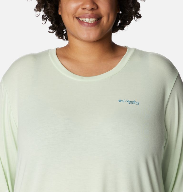 Women's PFG Slack Water Graphic Long Sleeve Shirt - Plus Size, Color: Light Lime, Cypress Gradient, image 4