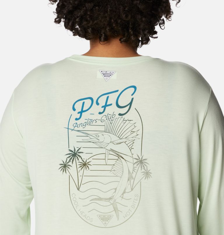 Women's PFG Slack Water Graphic Long Sleeve Shirt - Plus Size, Color: Light Lime, Cypress Gradient, image 5