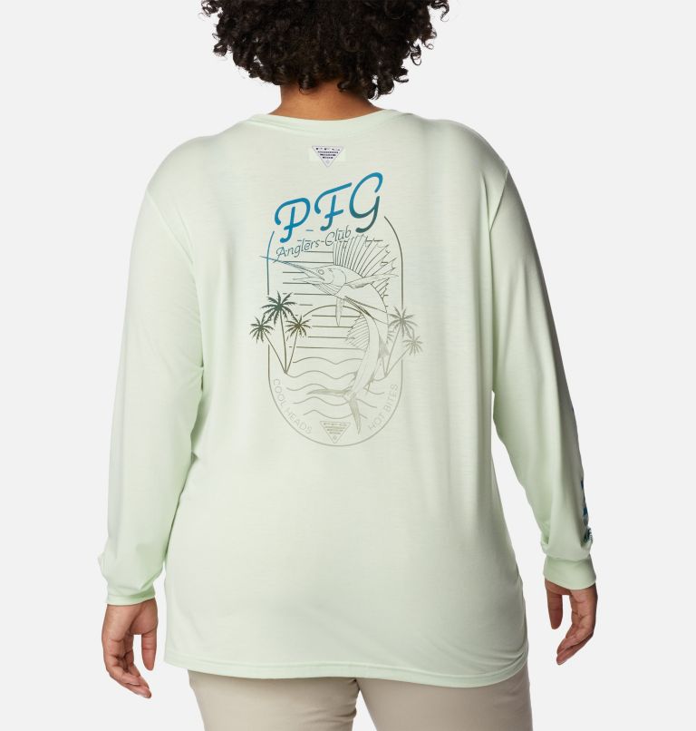 Women's PFG Slack Water Graphic Long Sleeve Shirt - Plus Size, Color: Light Lime, Cypress Gradient