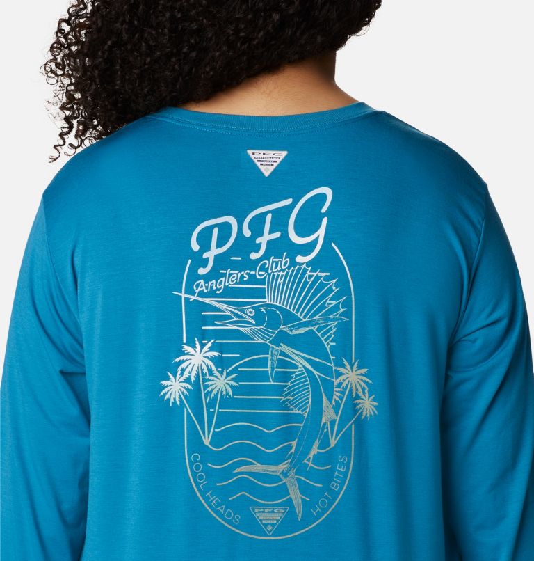 Women's PFG Slack Water Graphic Long Sleeve Shirt - Plus Size, Color: Deep Marine, Light Lime Gradient, image 5