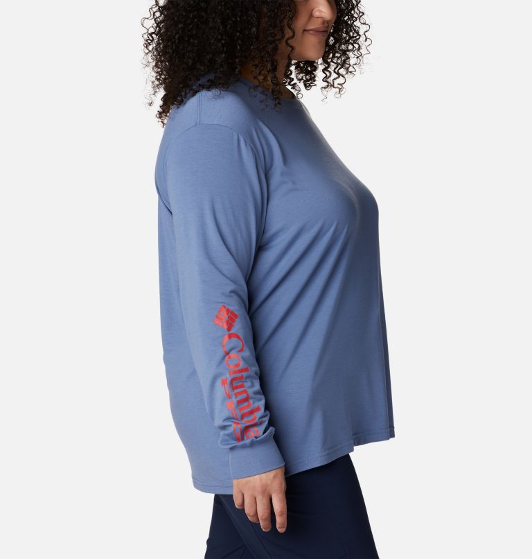 Women's PFG Slack Water Graphic Long Sleeve Shirt - Plus Size, Color: Bluestone, Red Spark Gradient