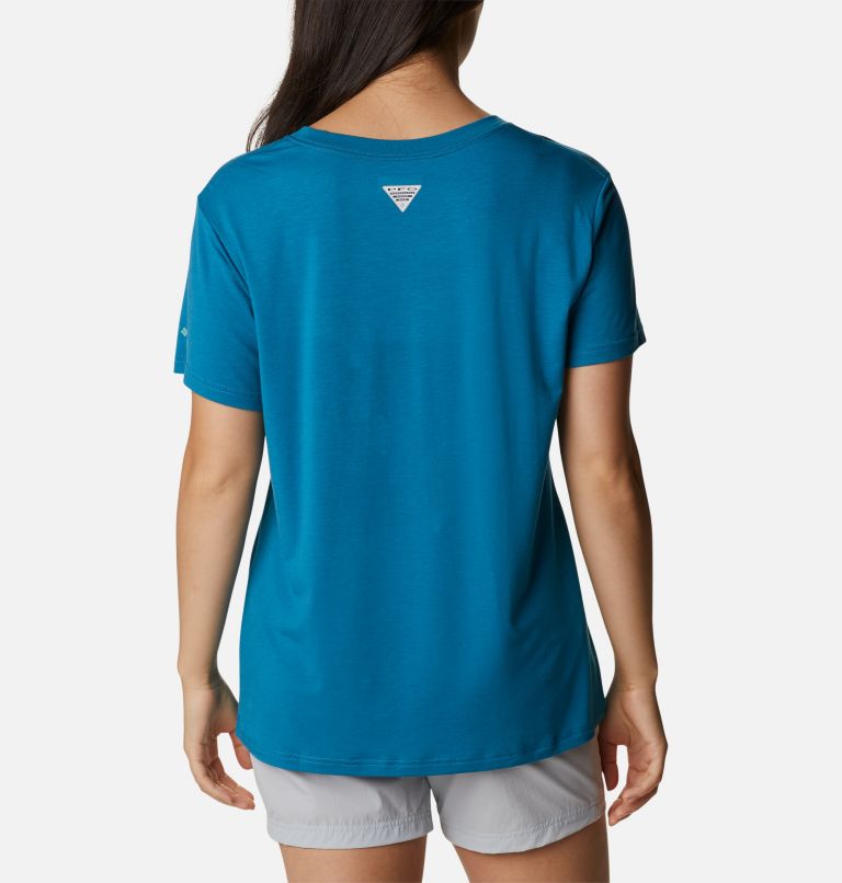Women's Slack Water Graphic Short Sleeve Shirt, Color: Deep Marine, Trout, image 2