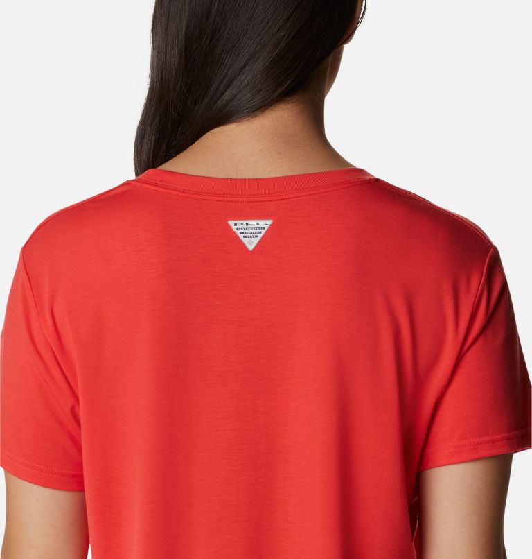 Women's PFG Slack Water Graphic Short Sleeve Shirt, Color: Red Hibiscus, Billfish, image 5