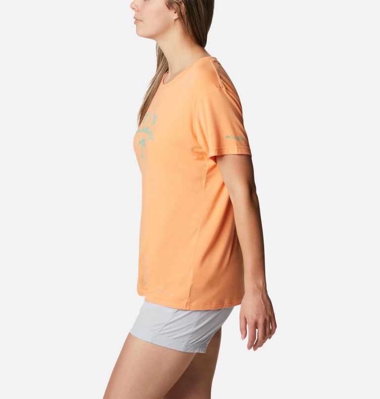 Women's PFG Slack Water Graphic Short Sleeve Shirt, Color: Bright Nectar, Tuna, image 3