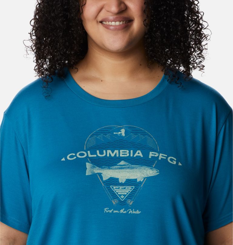 Women's Slack Water Graphic Short Sleeve Shirt - Plus Size, Color: Deep Marine, Trout