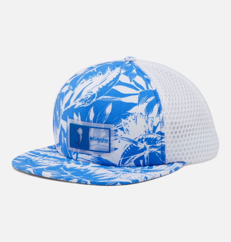 PFG Floating Flat Brim Snap Back | 409 | O/S, Color: Blue Macaw Hawaiian Throwback, image 1