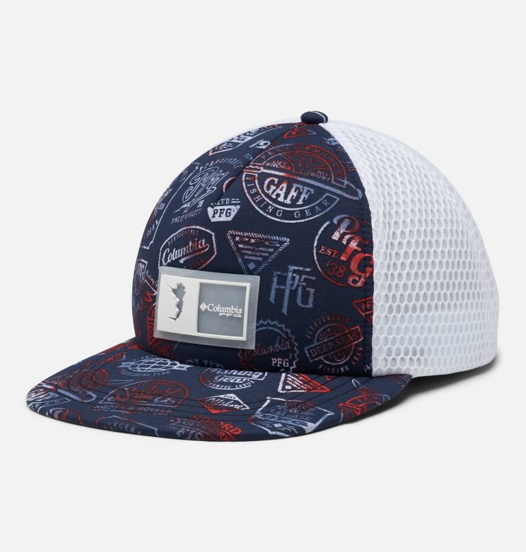 PFG Floating Flat Brim Snap Back | 464 | O/S, Color: Collegiate Navy Tye Dye Print, image 1