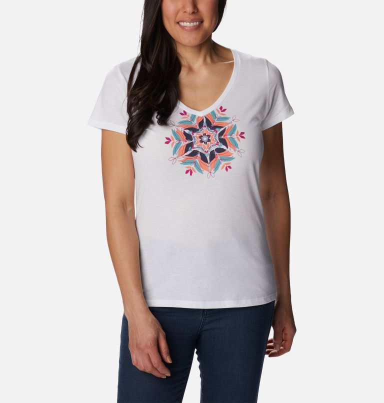 Women's Daisy Days II V-Neck T-Shirt, Color: White, Floral Leafscape, image 1