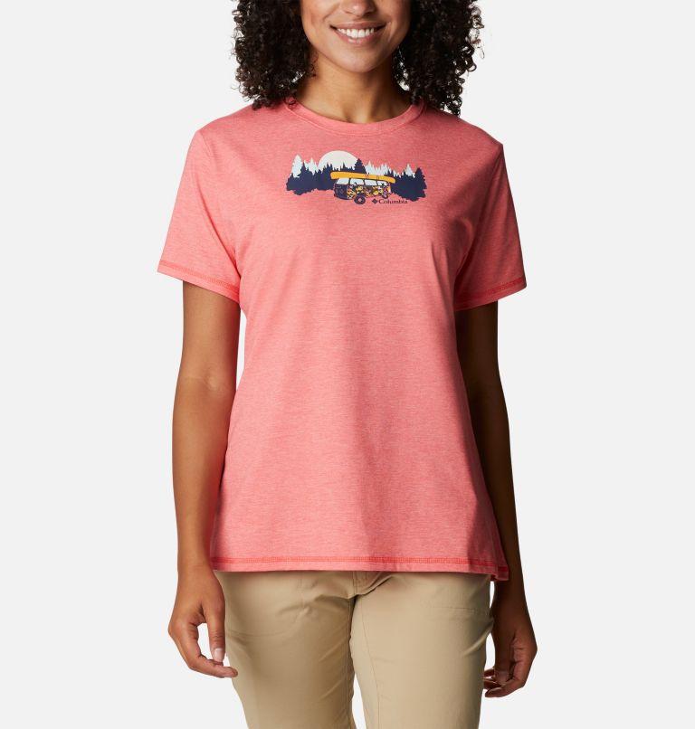 Thumbnail: Women's Sun Trek Graphic T-Shirt II, Color: Red Hibiscus Heather, Van Life 3, image 1