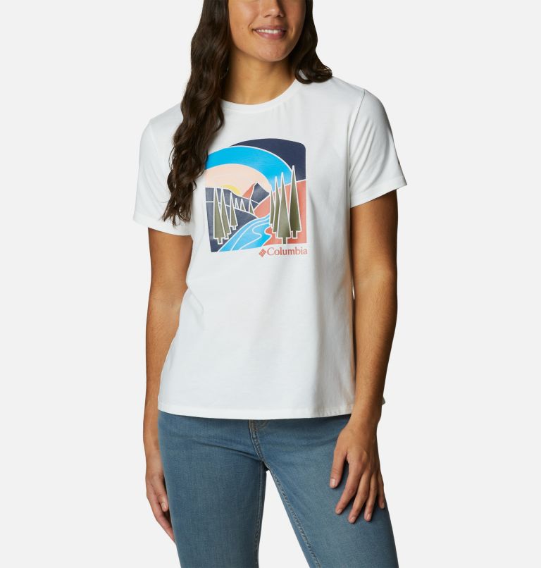 Women’s Sun Trek II Technical Graphic T-Shirt, Color: White, Suntrek Hills, image 1