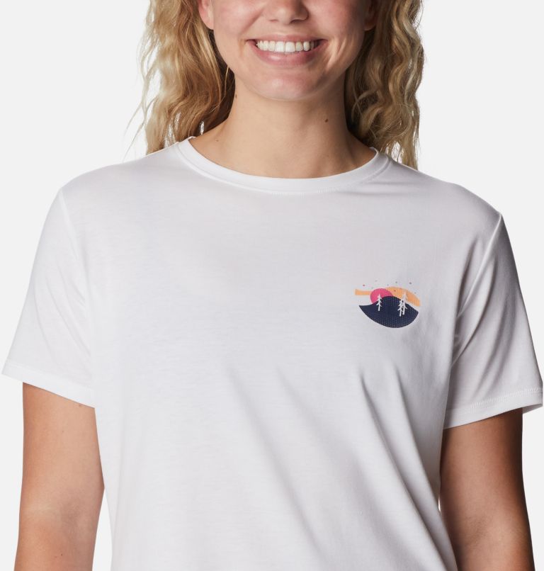 Women’s Sun Trek II Technical Graphic T-Shirt, Color: White, Night Sky Graphic, image 4