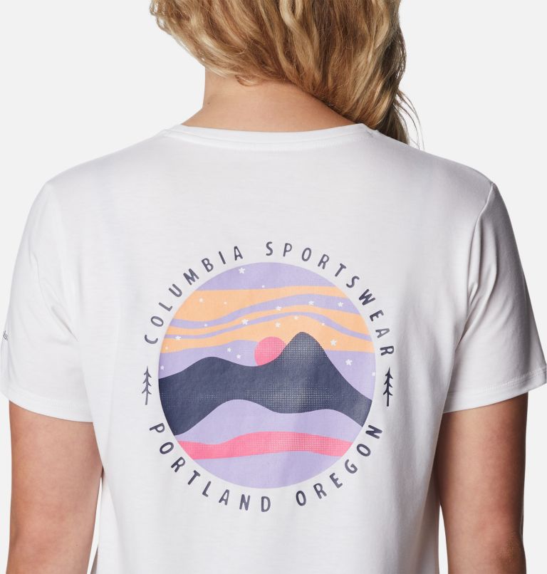 Women’s Sun Trek II Technical Graphic T-Shirt, Color: White, Night Sky Graphic, image 5