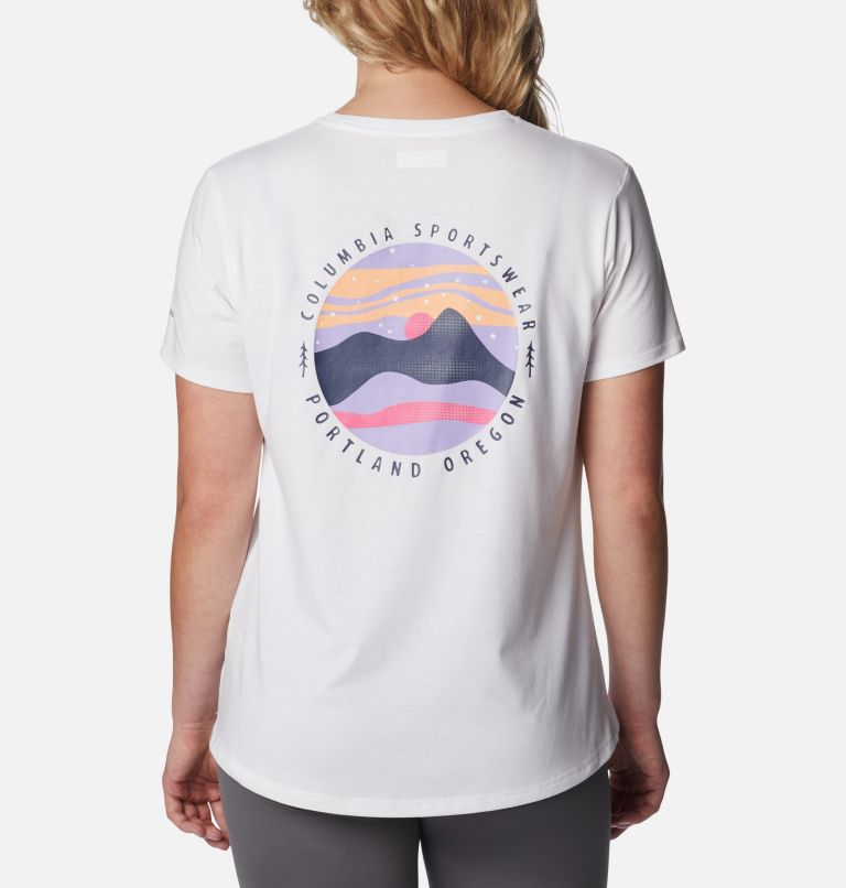 Women’s Sun Trek II Technical Graphic T-Shirt, Color: White, Night Sky Graphic, image 2