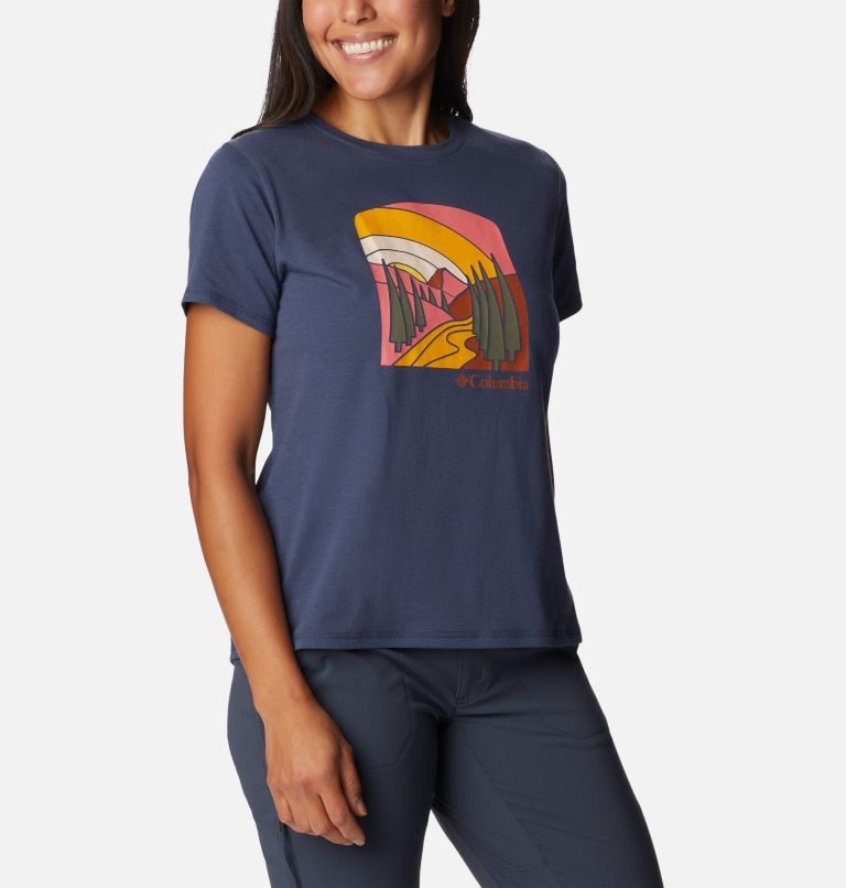 Women’s Sun Trek II Technical Graphic T-Shirt, Color: Nocturnal, Suntrek Hills, image 4