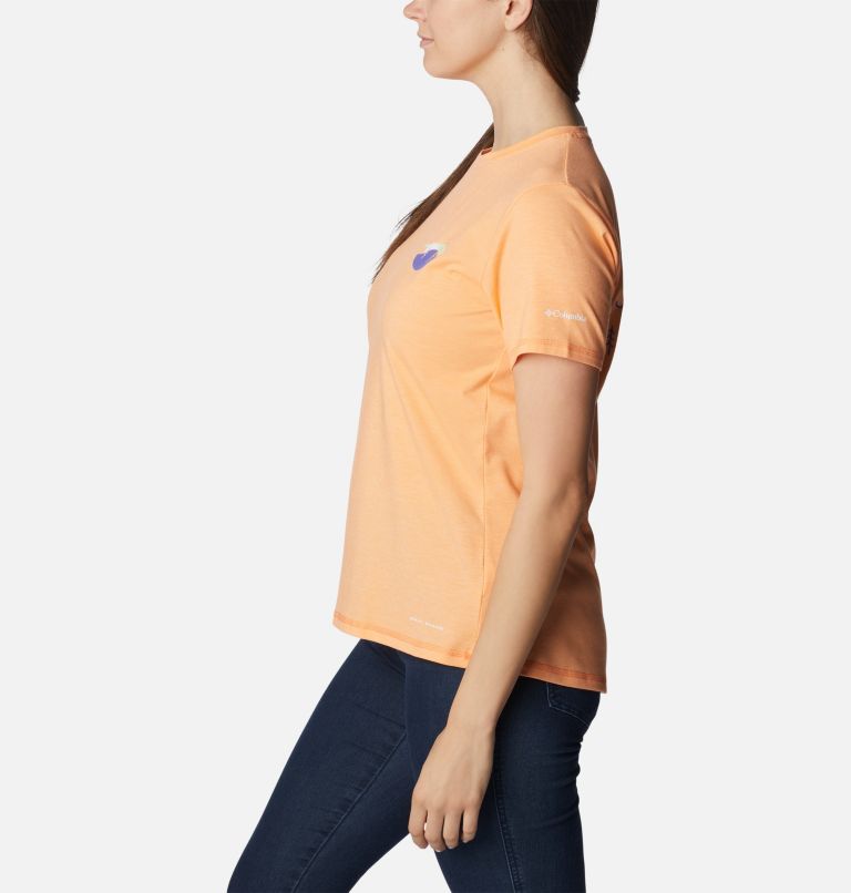 Women’s Sun Trek II Technical Graphic T-Shirt, Color: Peach Hthr, Night Sky Graphic, image 3