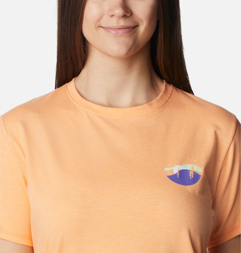 Camiseta técnica Sun Trek II para mujer, Color: Peach Hthr, Night Sky Graphic, image 4