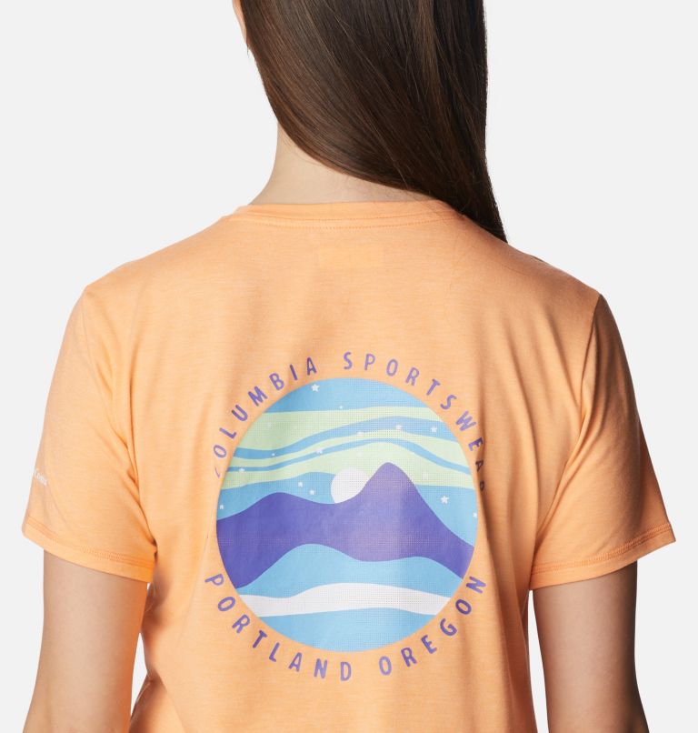 Women’s Sun Trek II Technical Graphic T-Shirt, Color: Peach Hthr, Night Sky Graphic, image 5