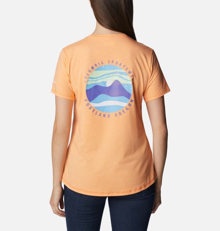 Thumbnail: Women’s Sun Trek II Technical Graphic T-Shirt, Color: Peach Hthr, Night Sky Graphic, image 2