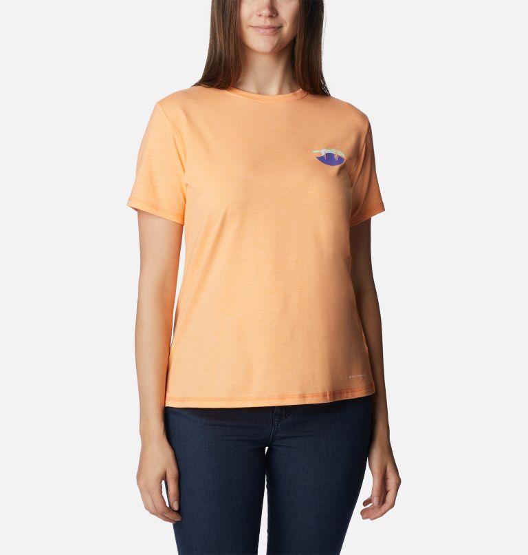 Thumbnail: Women’s Sun Trek II Technical Graphic T-Shirt, Color: Peach Hthr, Night Sky Graphic, image 1