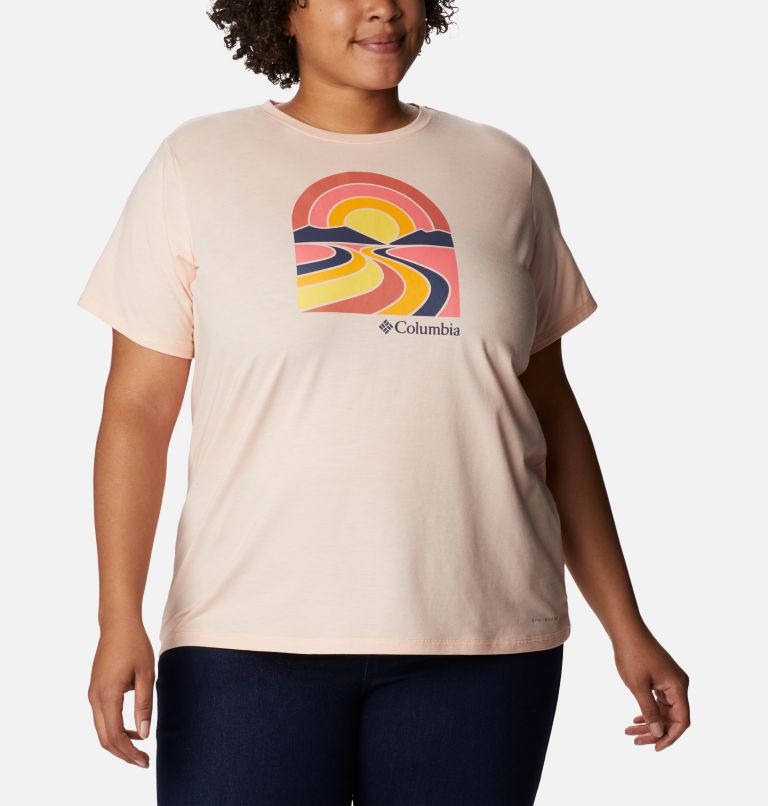Thumbnail: Women's Sun Trek Graphic Tee II - Plus Size, Color: Peach Blossom Heather, Suntrek Trails, image 5