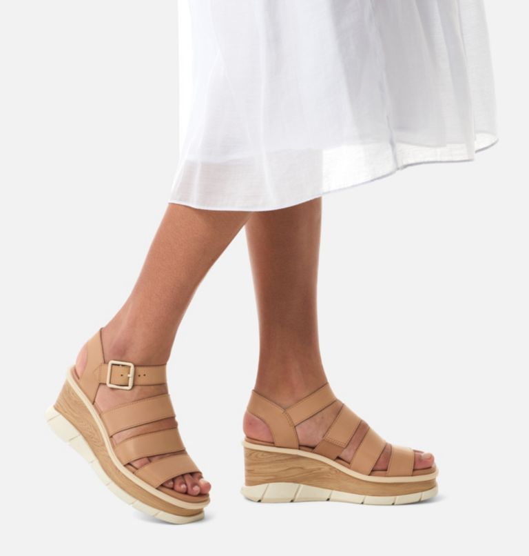 Sandale plate compensée à brides à nouer sur la cheville Joanie III pour les femmes, Color: Honest Beige, Chalk, image 7