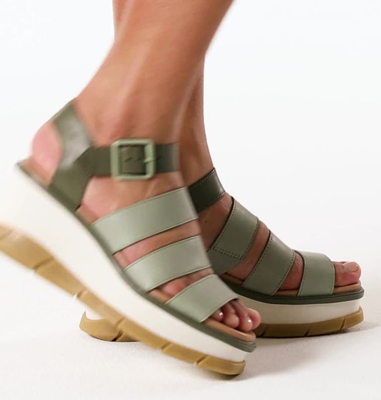 Sandale plate compensée à brides à nouer sur la cheville Joanie III pour les femmes, Color: Safari, Gum 16
