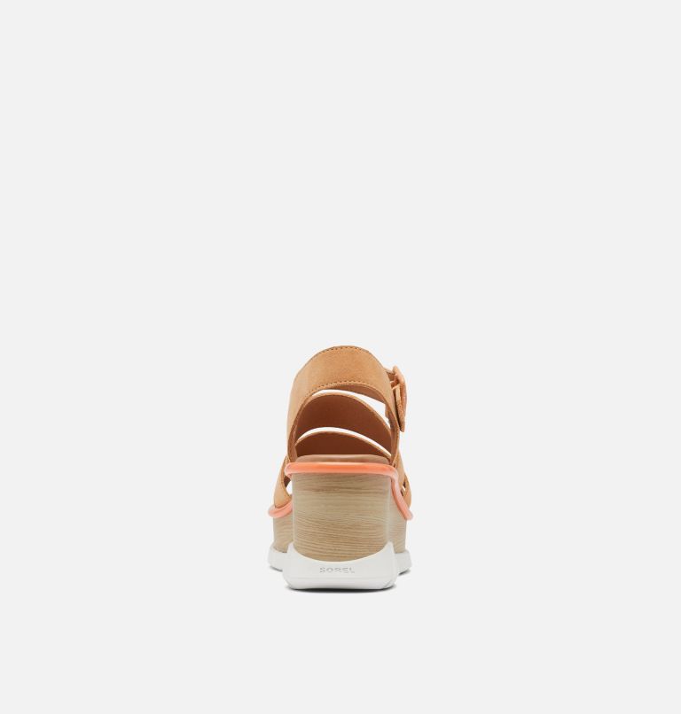 Sandale plate compensée à brides à nouer sur la cheville Joanie III pour les femmes, Color: Faded Spark, White
