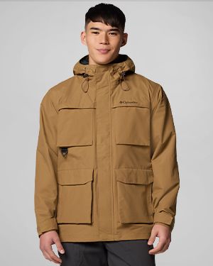 A man wearing a tan jacket