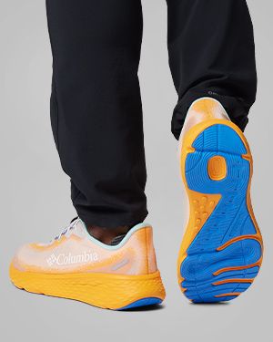 Multi-color sneakers with a close of the bottom tread