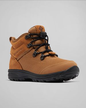 A brown kids' hiking boot.