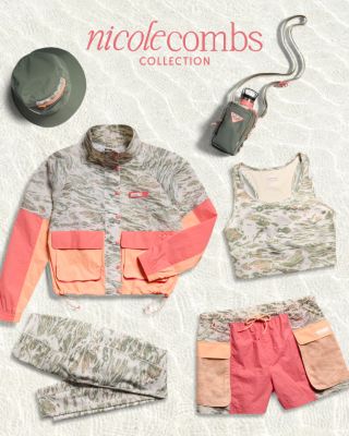 Nicole Combs Collection. Close-up of jacket, shorts, and more.