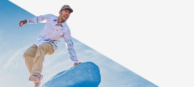 Hikers walking on a blue dynamic background