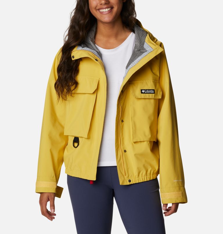 Thumbnail: Women's Field Creek Fraser Cropped Rain Shell, Color: Golden Nugget, image 7