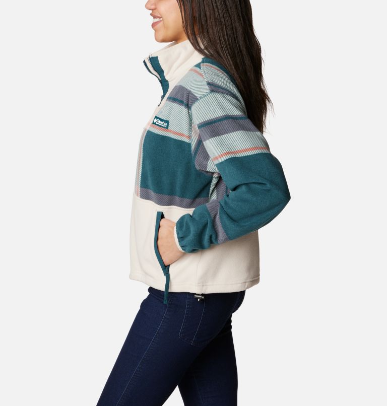 Women's Back Bowl Full Zip Fleece Jacket, Color: Night Wave Super Mega Plaid, Dark Stone, image 3