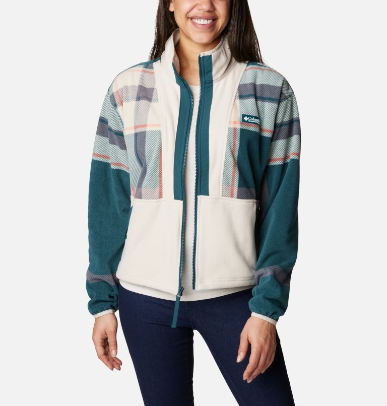 Women's Back Bowl Full Zip Fleece Jacket, Color: Night Wave Super Mega Plaid, Dark Stone, image 7