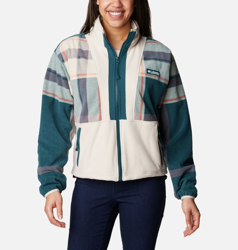 Women's Back Bowl Full Zip Fleece Jacket, Color: Night Wave Super Mega Plaid, Dark Stone, image 1