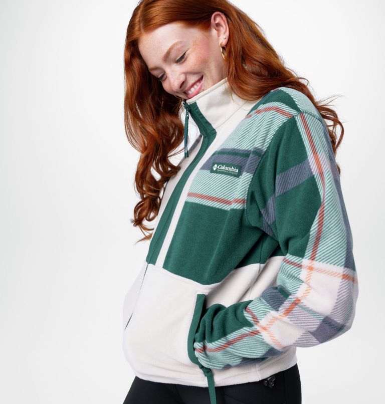 Women's Back Bowl Full Zip Fleece Jacket, Color: Night Wave Super Mega Plaid, Dark Stone, image 9