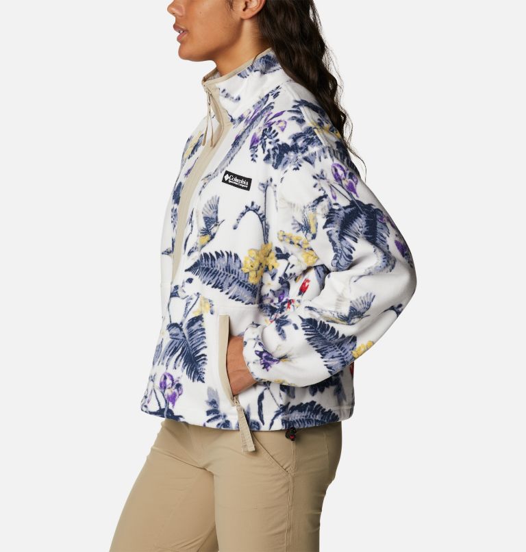 Women’s Back Bowl Casual Fleece Jacket, Color: Sea Salt, Wildlife Guide Print, image 3