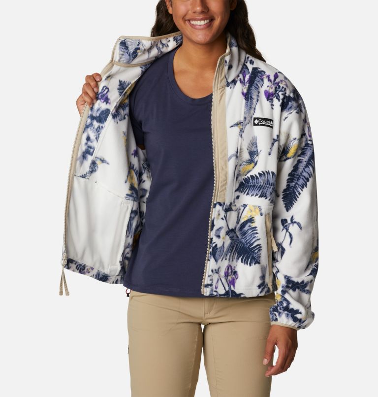 Thumbnail: Women’s Back Bowl Casual Fleece Jacket, Color: Sea Salt, Wildlife Guide Print, image 5