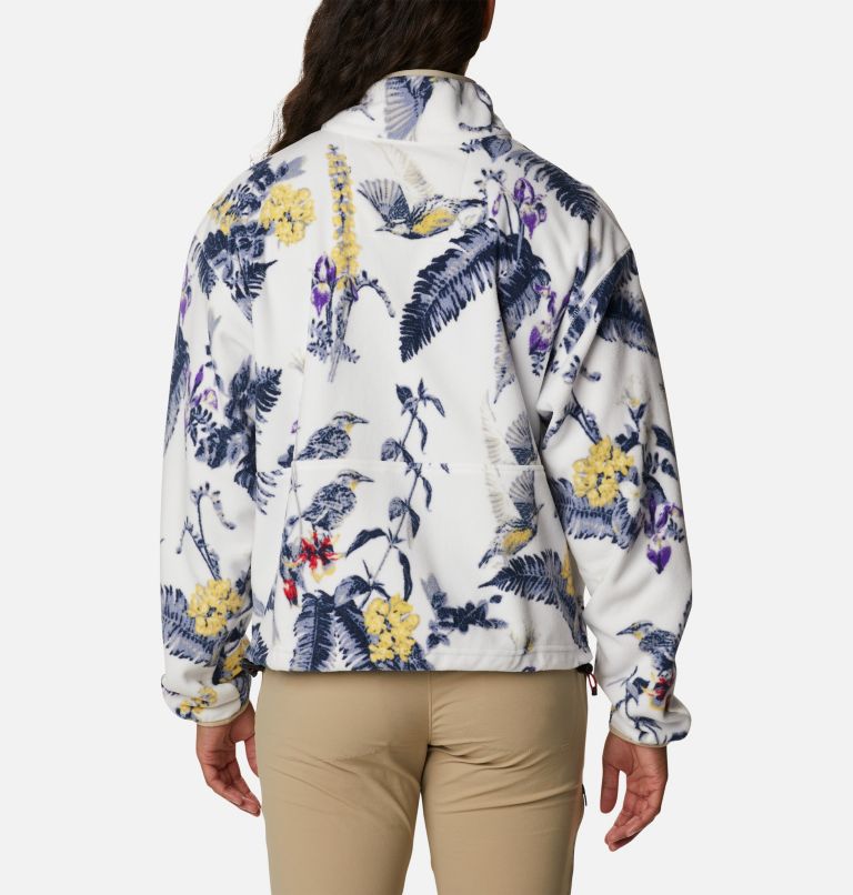 Women’s Back Bowl Casual Fleece Jacket, Color: Sea Salt, Wildlife Guide Print, image 2