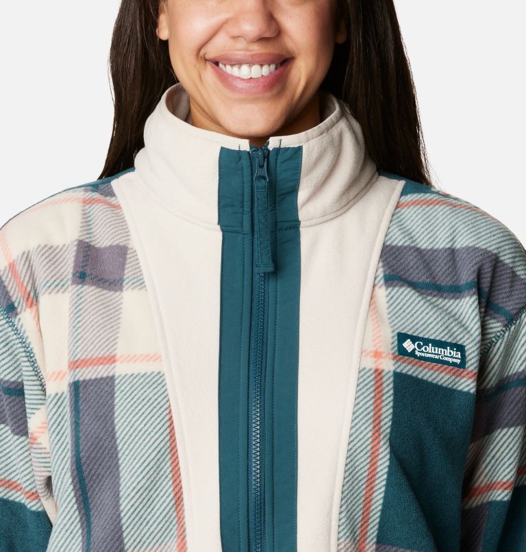 Women’s Back Bowl Casual Fleece Jacket, Color: Night Wave Super Mega Plaid, Dark Stone, image 4