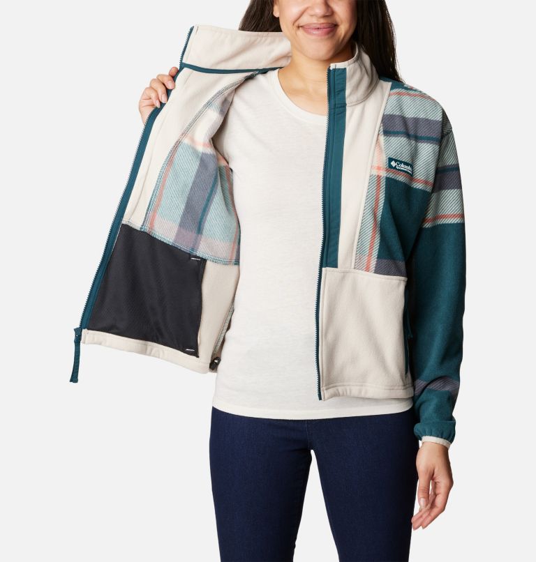 Women’s Back Bowl Casual Fleece Jacket, Color: Night Wave Super Mega Plaid, Dark Stone, image 5
