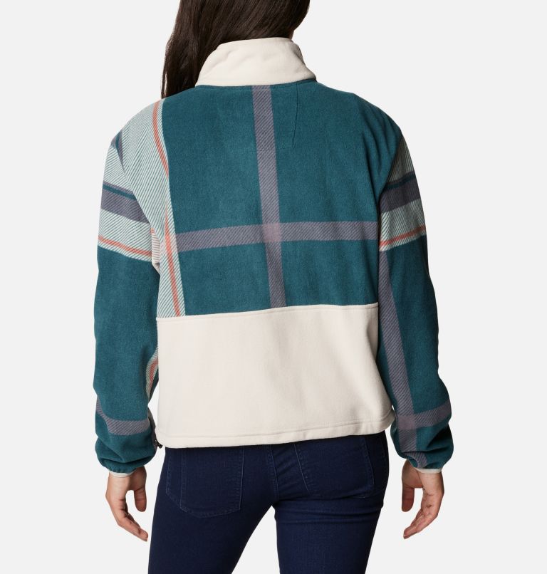 Women’s Back Bowl Casual Fleece Jacket, Color: Night Wave Super Mega Plaid, Dark Stone, image 2