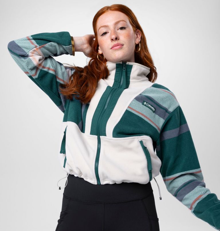 Women’s Back Bowl Casual Fleece Jacket, Color: Night Wave Super Mega Plaid, Dark Stone, image 8
